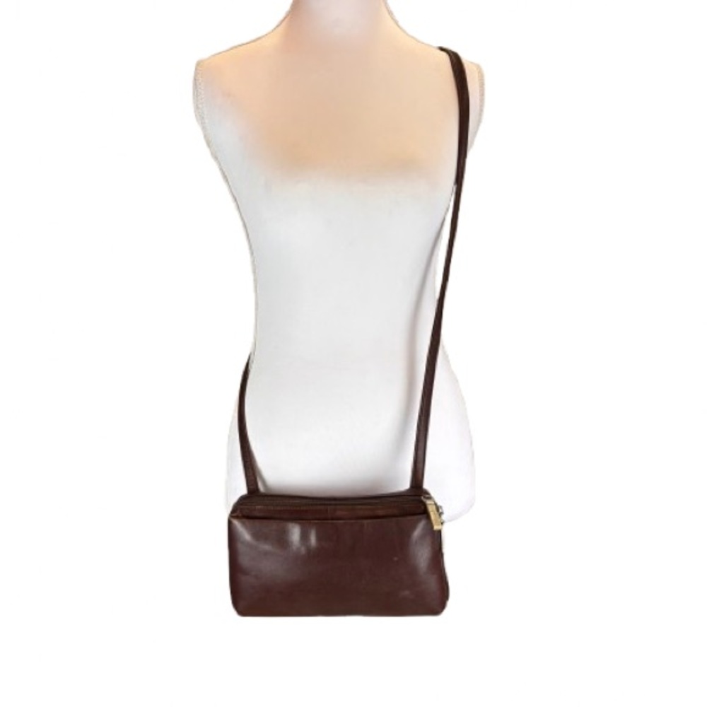 Vintage HOBO International Leather Crossbody Bag Brown Slim Y2K Minimalist